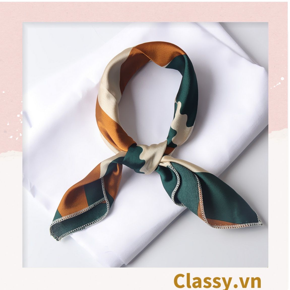 Khăn lụa vuông đi kèm túi cói 50X55cm turban bandana thời trang hàn quốc nhiều kiểu đẹp; phong cách vintage P420