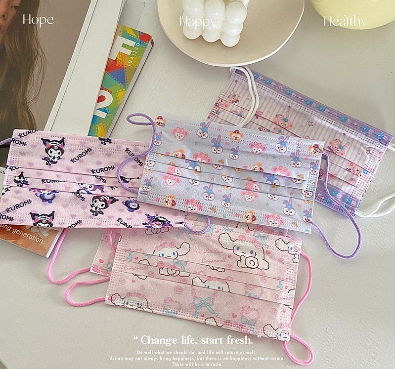 10 chiếc Khẩu trang in hình dễ thương với ba lớp kháng khuẩn, dây đeo chắc chắn, ôm khít gương mặt PK1019