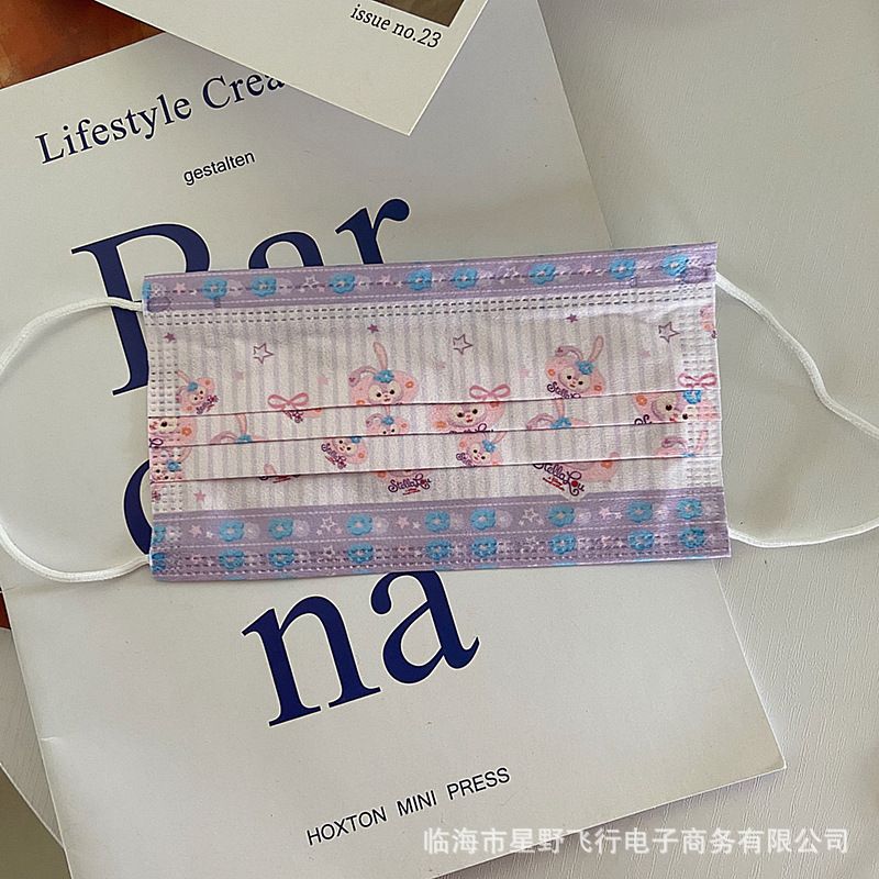 10 chiếc Khẩu trang in hình dễ thương với ba lớp kháng khuẩn, dây đeo chắc chắn, ôm khít gương mặt PK1019