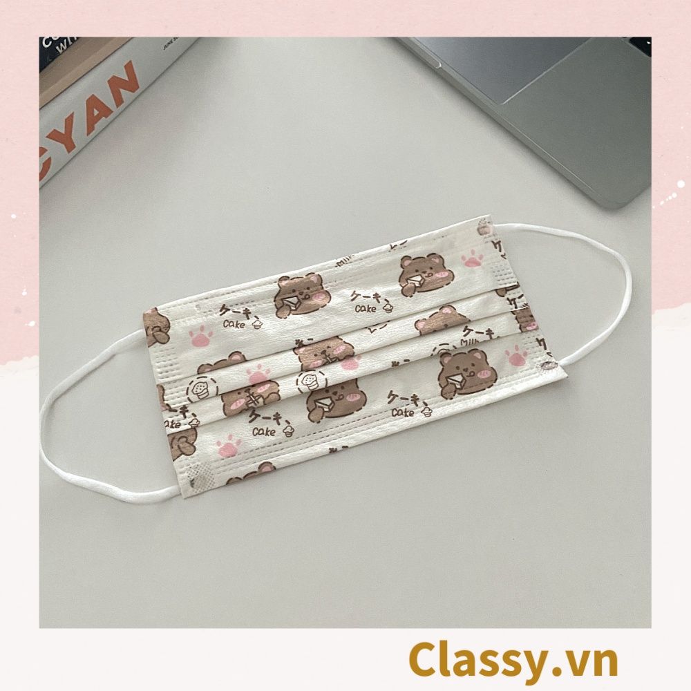 10 chiếc Khẩu trang in hình dễ thương với ba lớp kháng khuẩn, dây đeo chắc chắn, ôm khít gương mặt PK1019