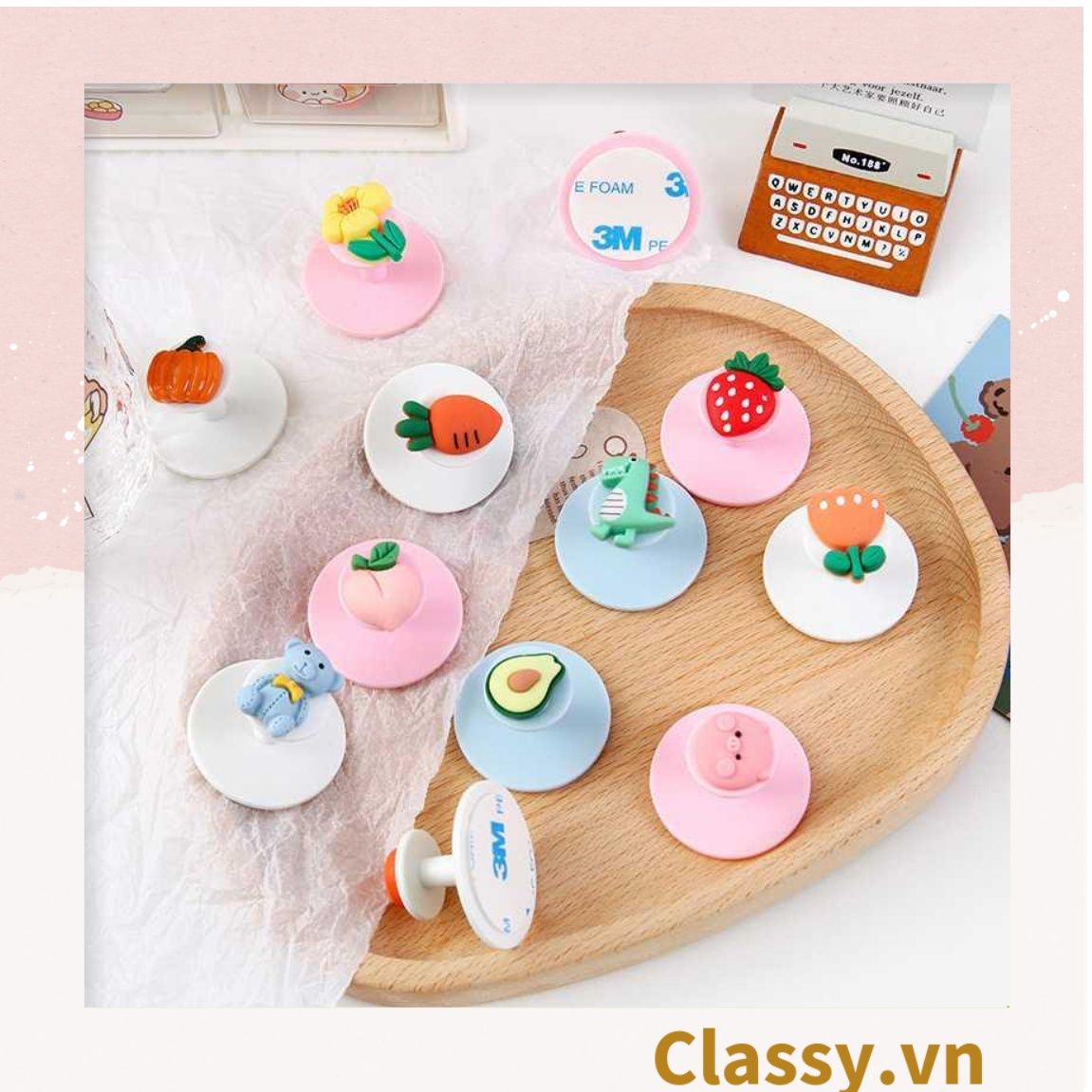 Móc treo đồ dán tường với họa tiết dễ thương, siêu bám dính PK1105