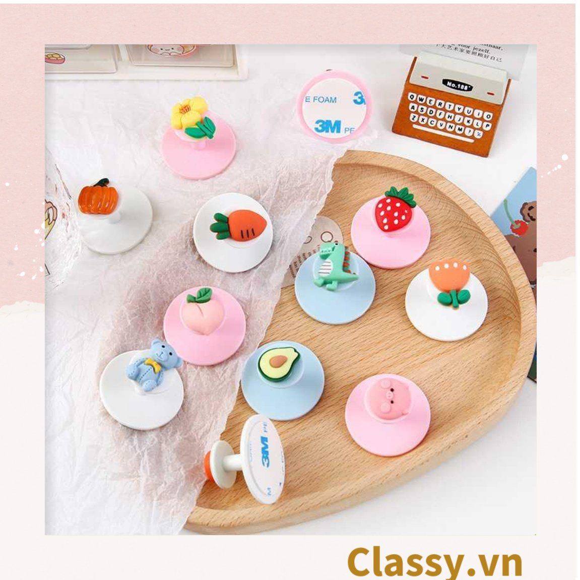 Móc treo đồ dán tường với họa tiết dễ thương, siêu bám dính PK1105