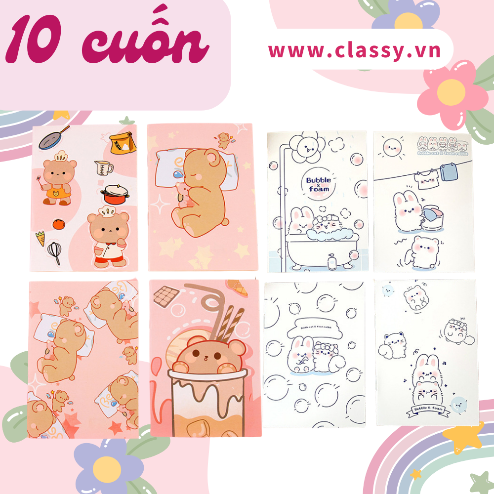 Combo 10 cuốn Sổ tay mini họa tiết dễ thương 85x120mm, ghi chép từ vựng, công thức tiện lợi mang theo bên người PK1139