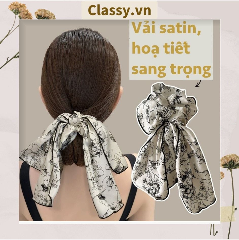 Dây cột tóc vải satin to bản, sang trọng, họa tiết hoa dễ thương, có thể dùng làm phụ kiện chụp ảnh PK1235