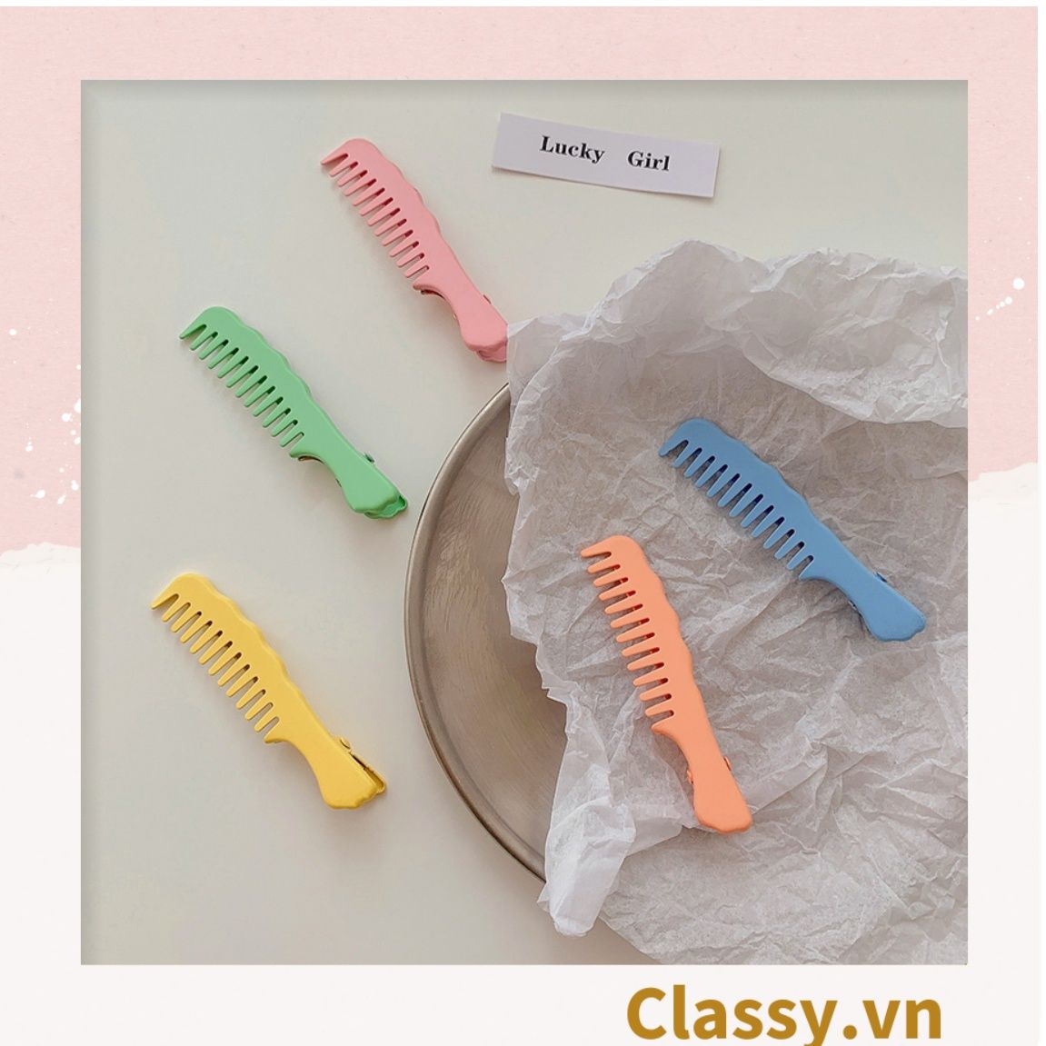 Kẹp tóc mái kiểu dáng chiếc lược, màu sắc pastel nhẹ nhàng dành cho nữ PK1218