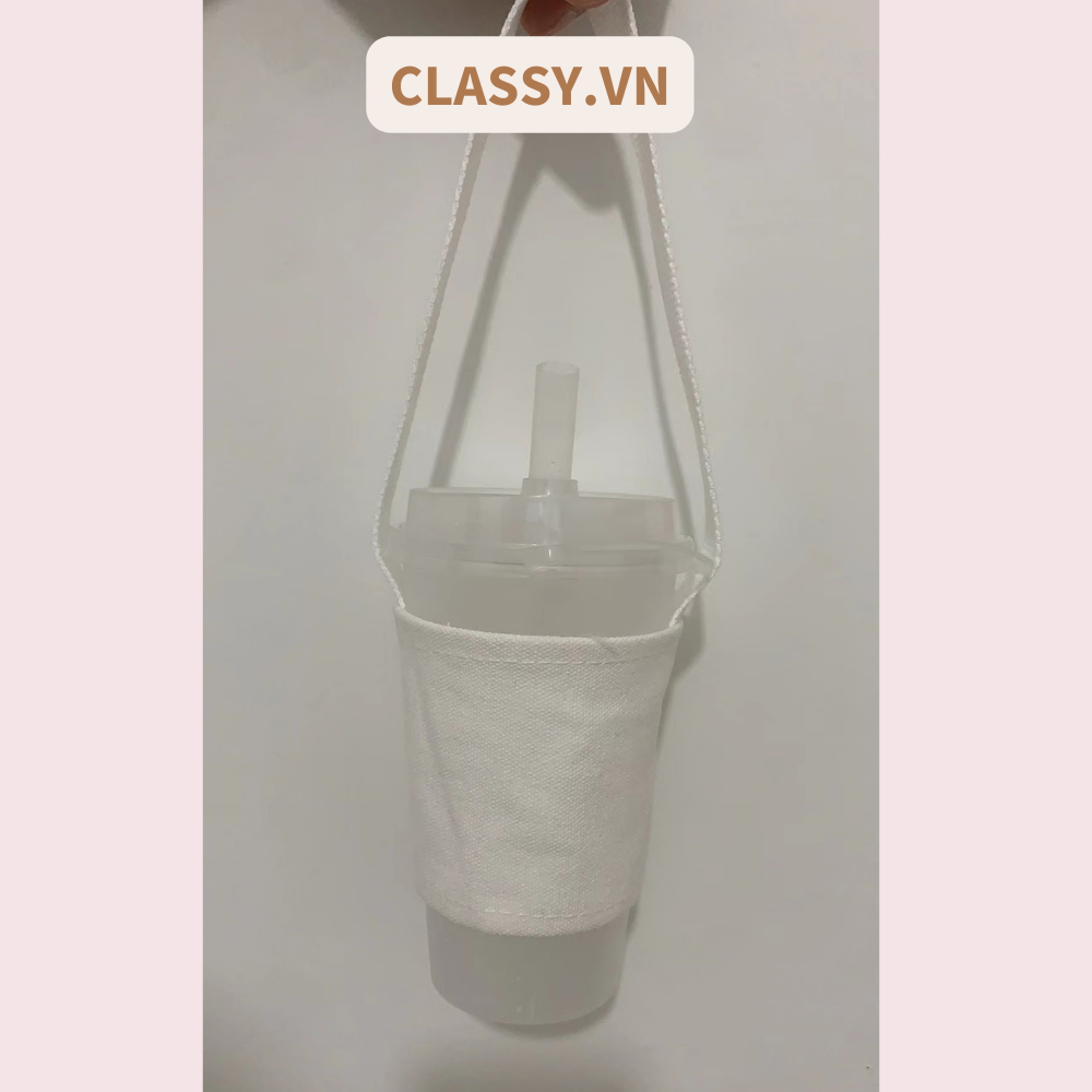Cup Holder vải bọc ly cốc vải canvas đựng ly giữ nhiệt, bình nước có quai xách hình đôi mắt to PK1324