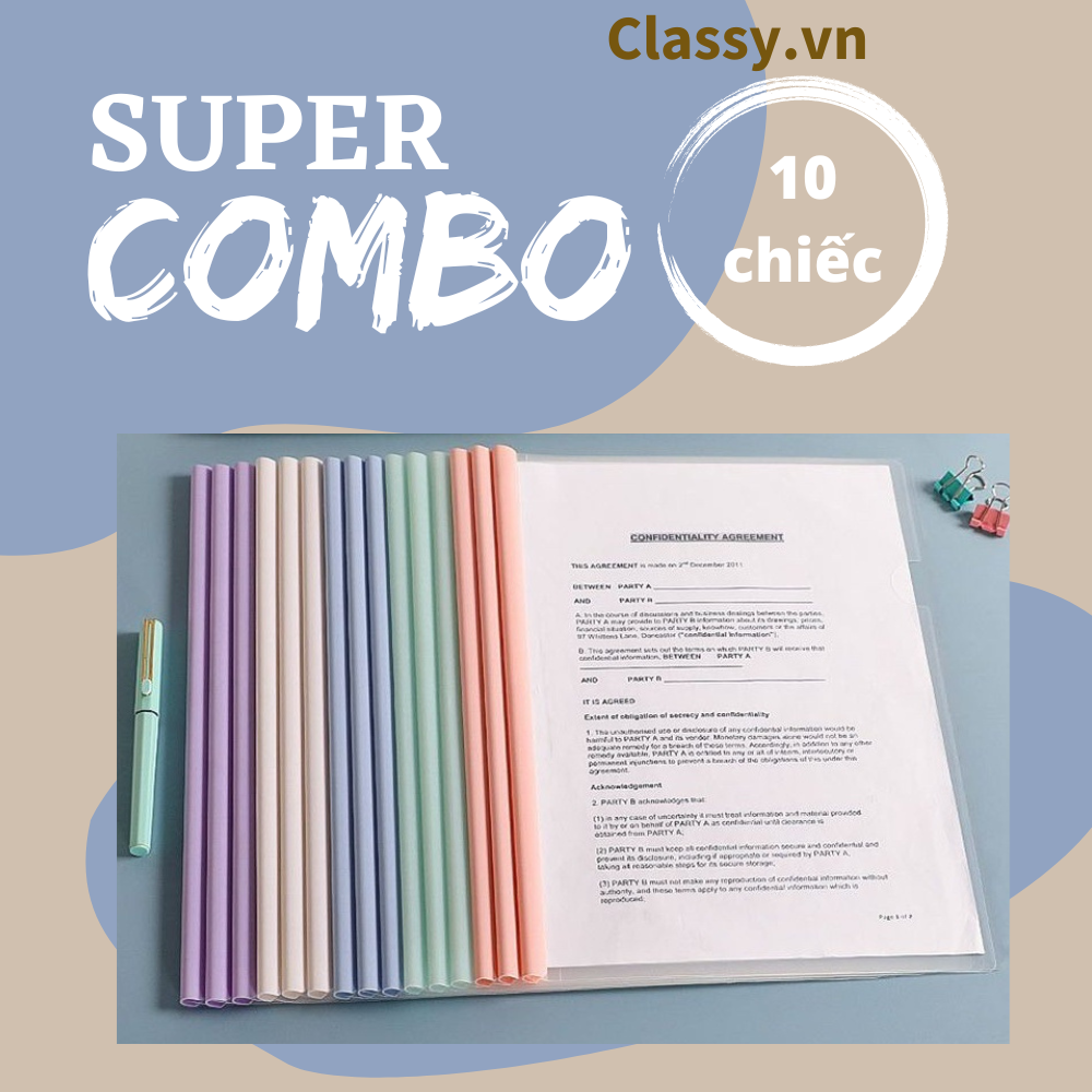 COMBO 10 chiếc Kẹp tài liệu, rút gáy kẹp giấy Bìa kẹp tài liệu a4 (10 cái ) PK1708