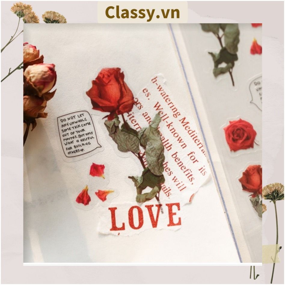 08 miếng Sticker Vintage hình hoa nhỉ thanh lịch dán sổ, dán laptop, điện thoại, đàn guitar, mũ bảo hiểm, vali, ipad PK1710