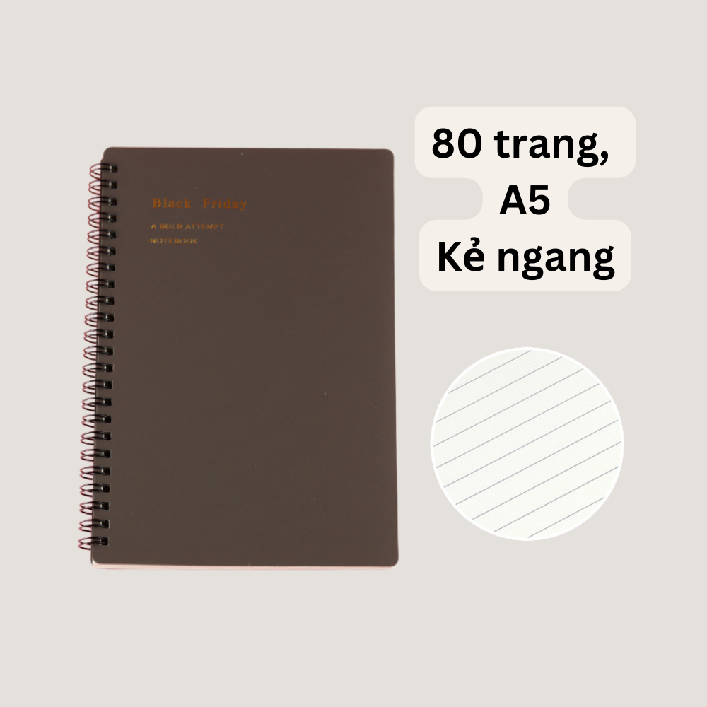 Sổ Kẻ ngang 80 trang bìa mờ kích thước A5 (20.8 X 14.4 CM) kiểu dáng Retro, Phong cách tối giản Classy Basic dùng để ghi chú, học tập, làm việc PK1735