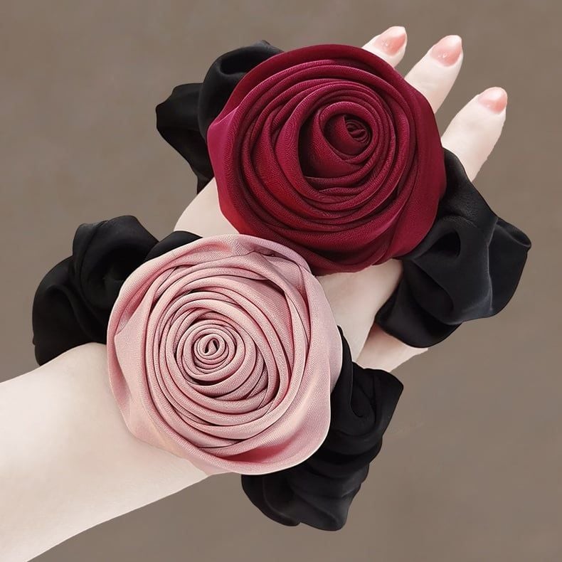 Dây cột tóc hoa hồng roses bằng vải satin sang trọng nữ tính, thun buộc tóc đáng yêu phong cách nữ tính dành cho nữ PK1737