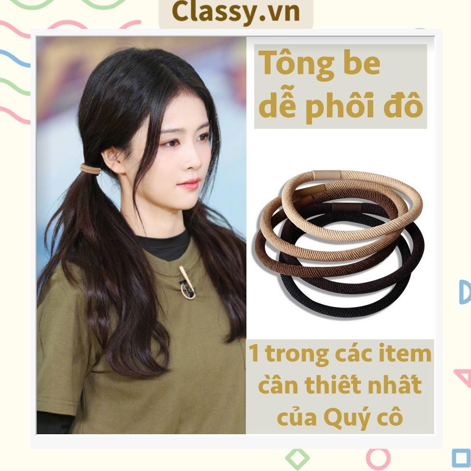 Combo 10 dây cột tóc cao cấp siêu bền Classy, phong cách tối giản màu sắc tông đen và tông be PK1755
