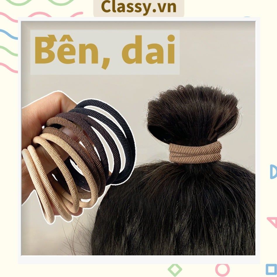 Combo 10 dây cột tóc cao cấp siêu bền Classy, phong cách tối giản màu sắc tông đen và tông be PK1755