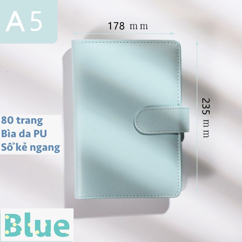 Sổ tay bìa da bìa còng ghi chú giấy màu trơn pastel, giấy kẻ ngang 200 trang có ngăn đựng thẻ, làm bút ký hoặc viết ghi chú, lên kế hoạch, PK1775