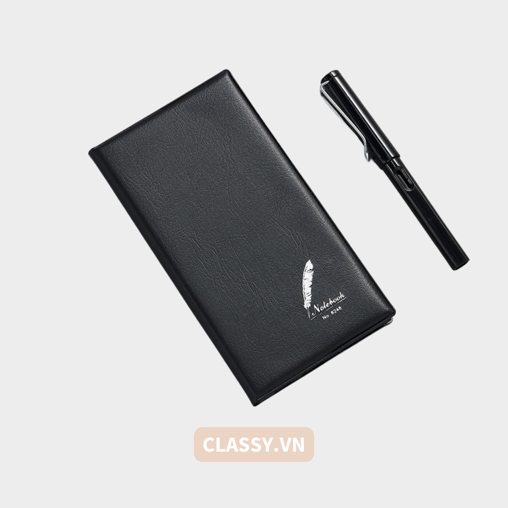 Sổ bìa da đen nhiều kích thước - Classy Notebook ghi chép cuộc họp, lập kế hoạch kinh doanh- 224 trang bìa tối giản- PK1834
