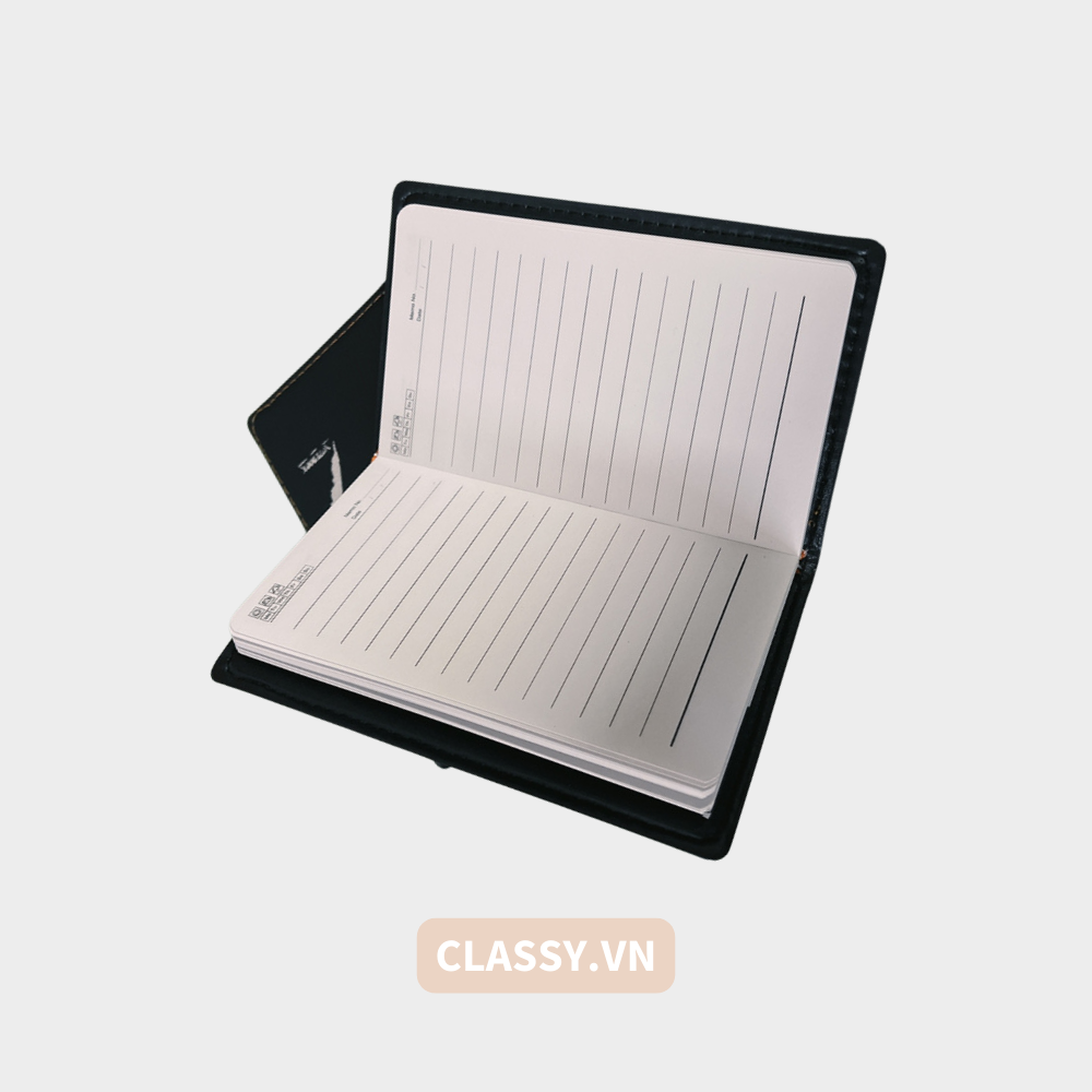  Sổ bìa da đen nhiều kích thước - Classy Notebook ghi chép cuộc họp, lập kế hoạch kinh doanh- 224 trang bìa tối giản- PK1834 