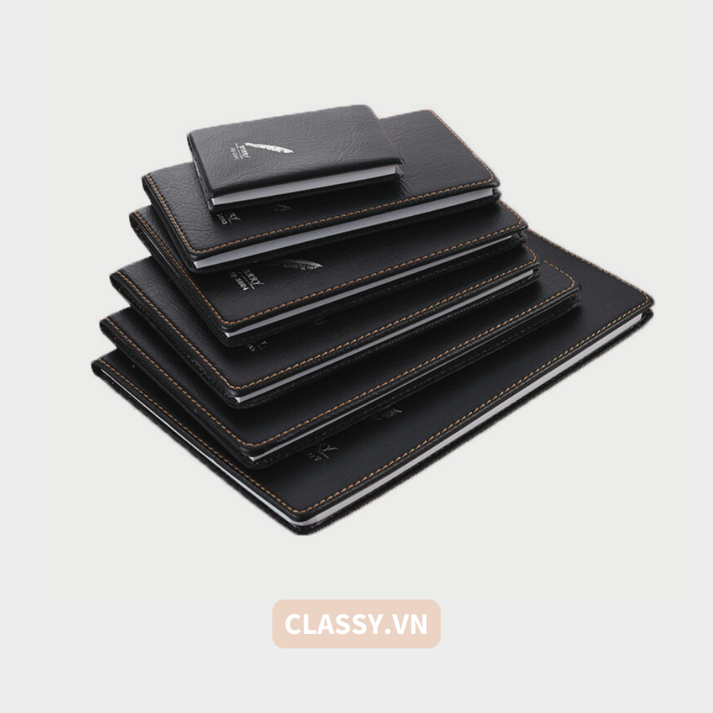  Sổ bìa da đen nhiều kích thước - Classy Notebook ghi chép cuộc họp, lập kế hoạch kinh doanh- 224 trang bìa tối giản- PK1834 