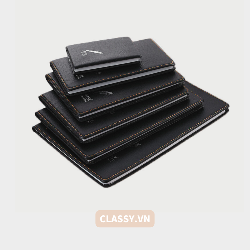 Sổ bìa da đen nhiều kích thước - Classy Notebook ghi chép cuộc họp, lập kế hoạch kinh doanh- 224 trang bìa tối giản- PK1834