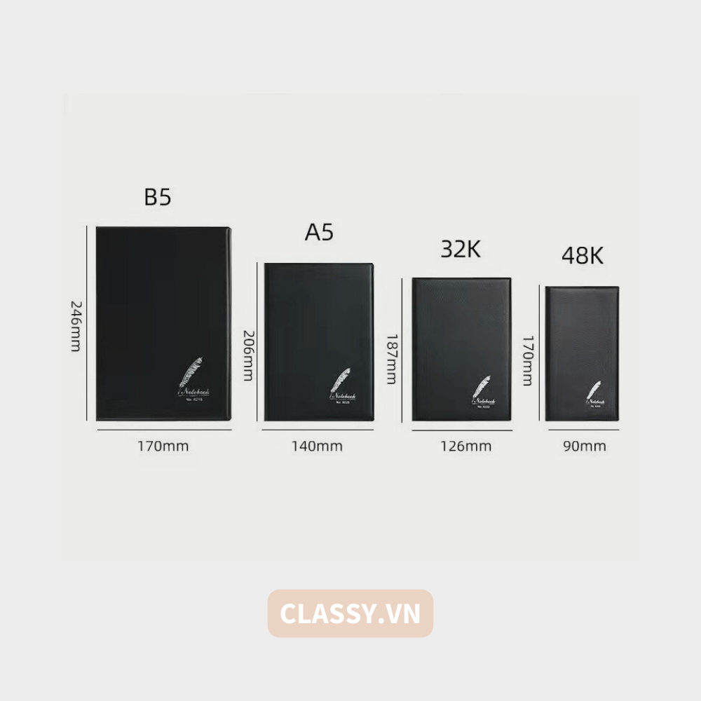 Sổ bìa da đen nhiều kích thước - Classy Notebook ghi chép cuộc họp, lập kế hoạch kinh doanh- 224 trang bìa tối giản- PK1834