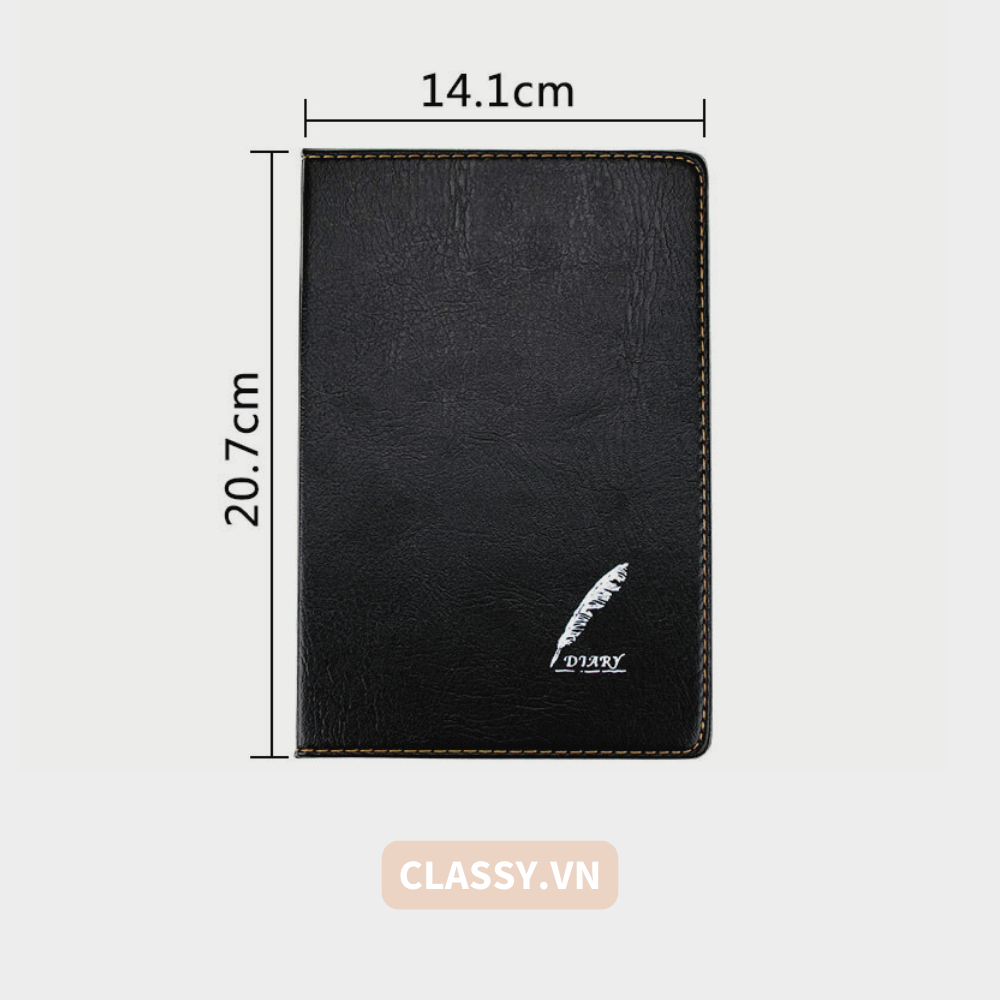 Sổ bìa da đen nhiều kích thước - Classy Notebook ghi chép cuộc họp, lập kế hoạch kinh doanh- 224 trang bìa tối giản- PK1834