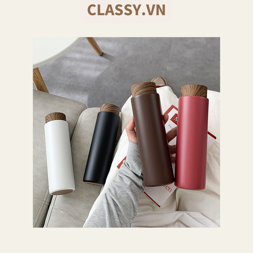 Bình giữ nhiệt inox cao cấp vân gỗ mờ mẫu mới PK1848 DUNG TÍCH 400ml giữ nhiệt lạnh GIỮ NHIỆT TỐT