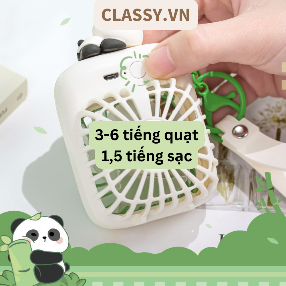 Quạt cầm tay mini tích điện USB liên tục 3-6h hình gấu Panda dễ thương PK1849