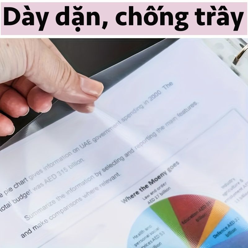 Combo 100 bìa lá đục lỗ kích thước A4 trong suốt, bảo vệ giấy và lắp vào bìa còng cho giới văn phòng PK1874