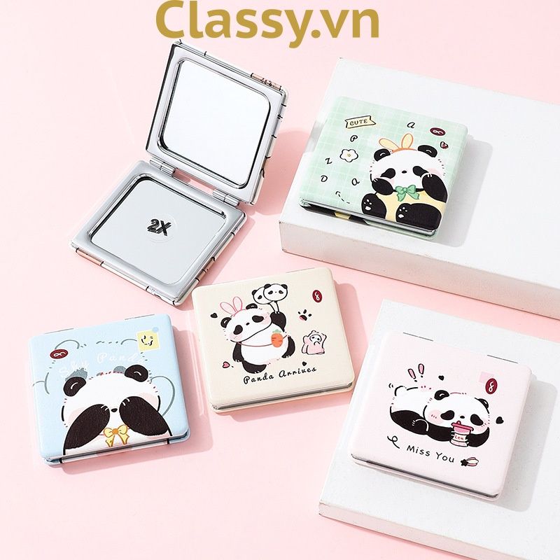 Gương trang điểm cầm tay mini 2 mặt bỏ túi kèm lược, Gương cầm tay mini Hàn Quốc siêu cute, Gương hoạt hình PK569