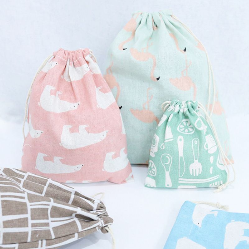 Túi cotton lanh dây rút mini đựng đồ đi du lịch xinh xắn tiện dụng PK646