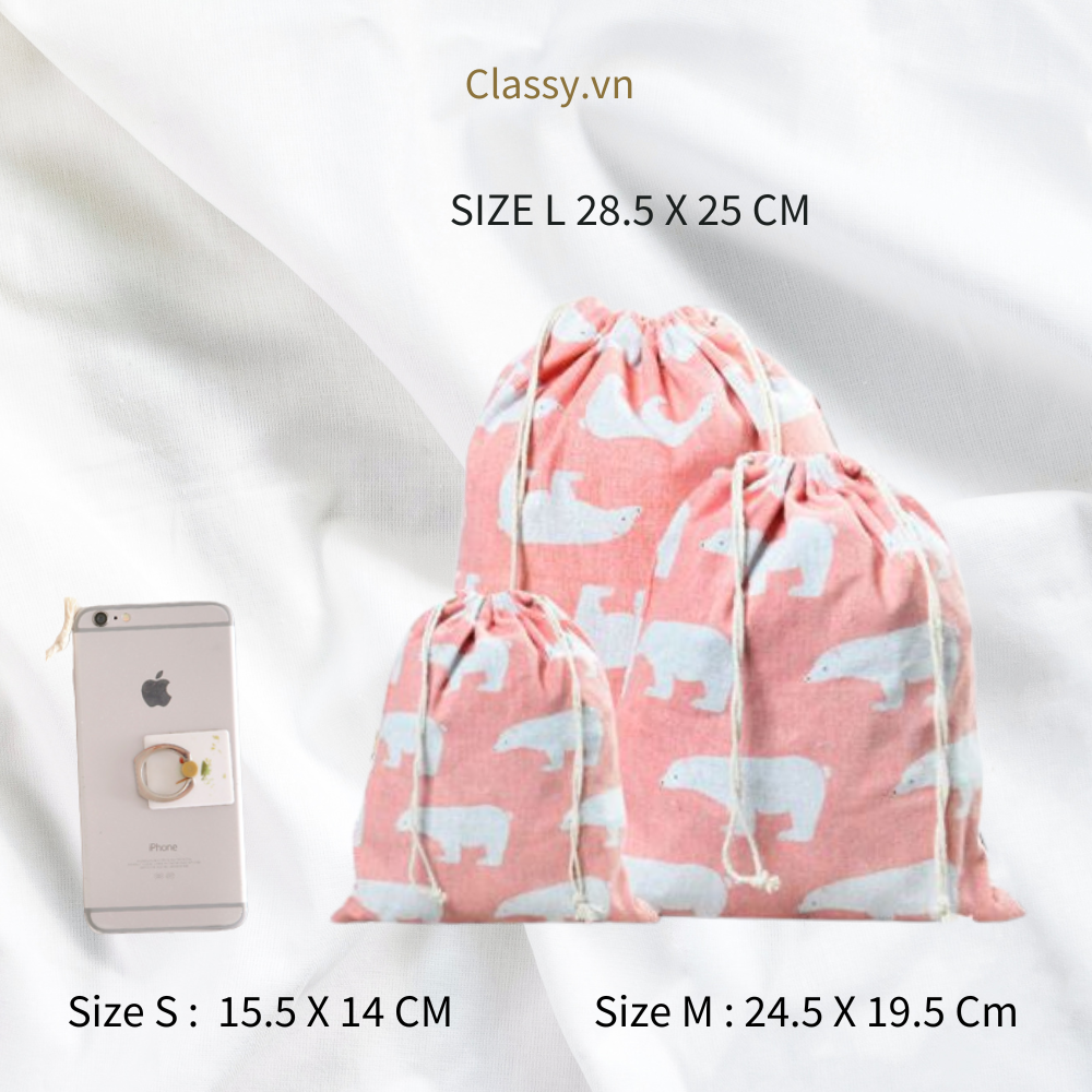 Túi cotton lanh dây rút mini đựng đồ đi du lịch xinh xắn tiện dụng PK646