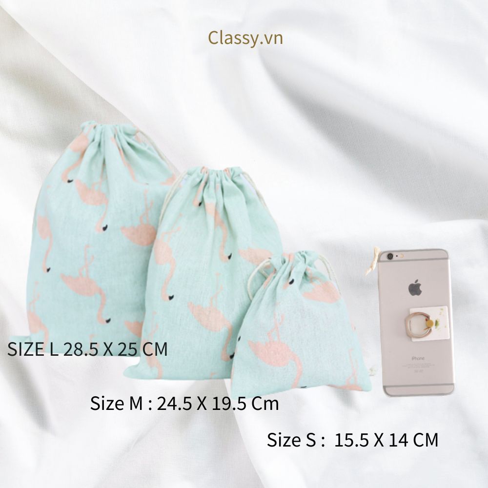 Túi cotton lanh dây rút mini đựng đồ đi du lịch xinh xắn tiện dụng PK646