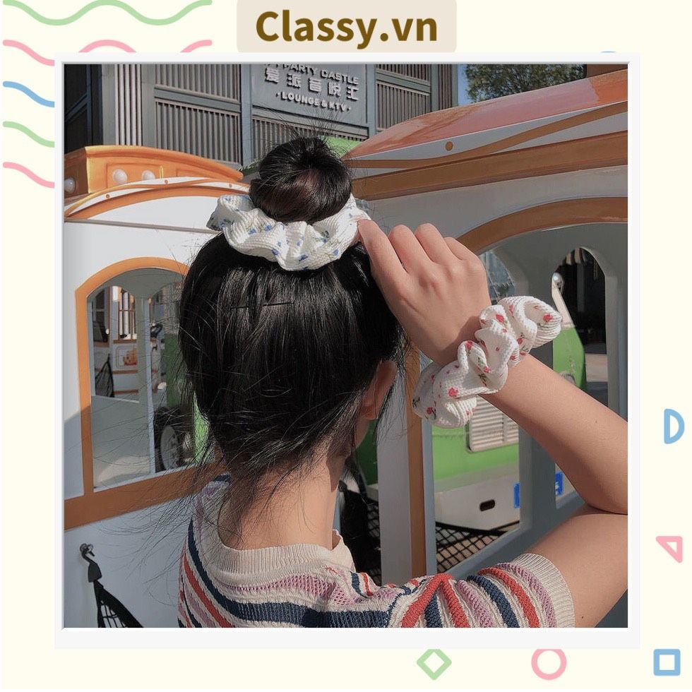 Scrunchies buộc tóc họa tiết hoa nhí vintage, nữ tính thanh lịch PK711