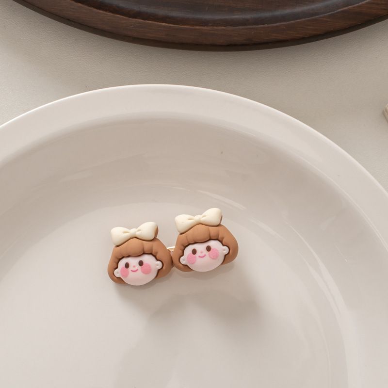 PK909 Kẹp tóc mỏ vịt tông be, họa tiết tóc bé gái cực cute và nữ tính