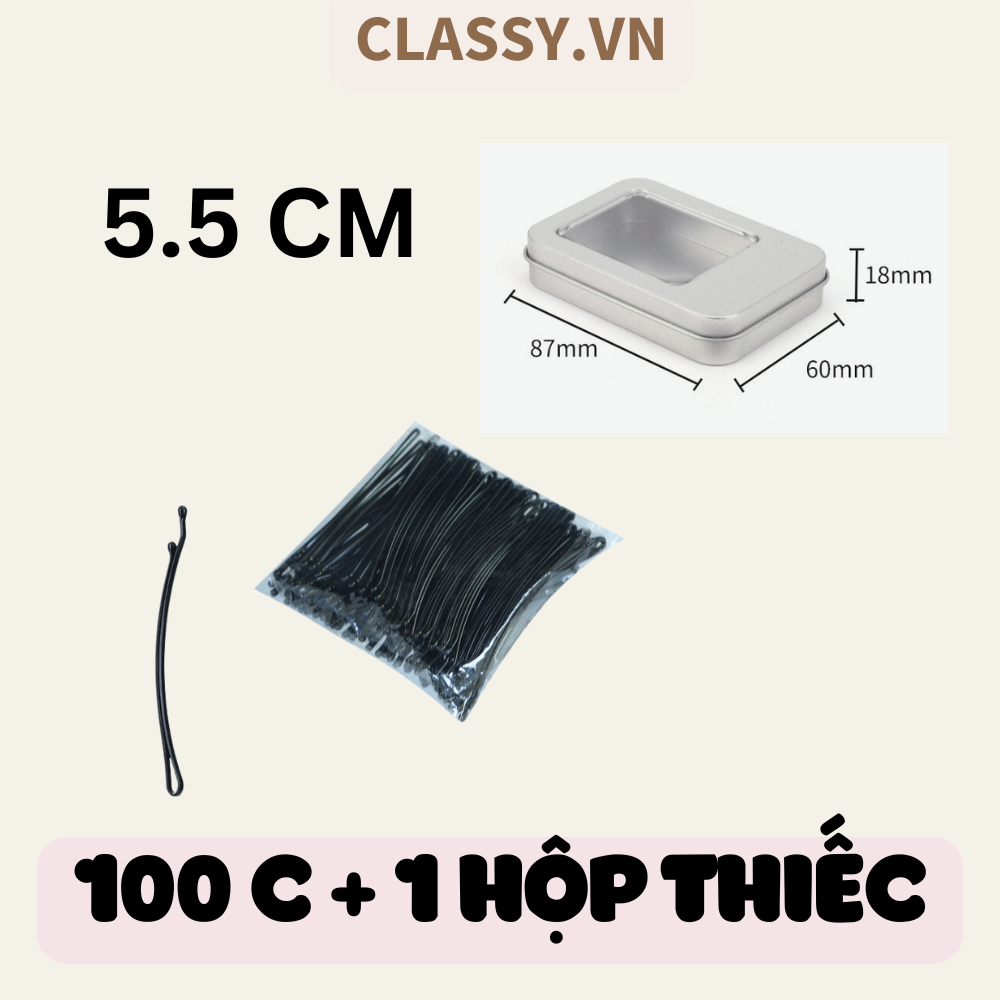 PK956 Hộp 100 chiếc kẹp tăm phụ kiện tóc 5.5 CM vòng cung Kẹp kim loại đen cổ điển dày dặn dài 6CM