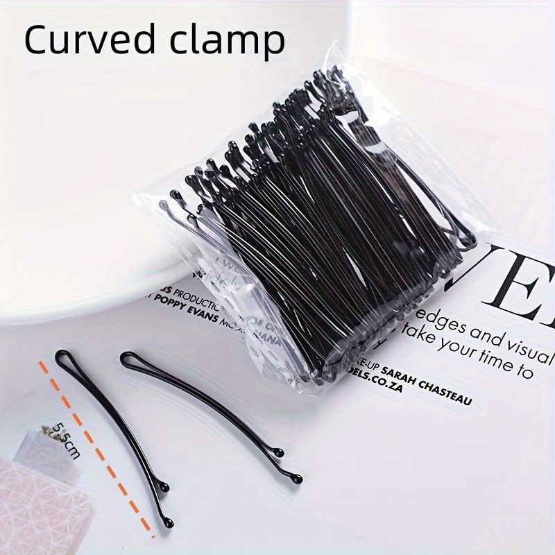 PK956 Hộp 100 chiếc kẹp tăm phụ kiện tóc 5.5 CM vòng cung Kẹp kim loại đen cổ điển dày dặn dài 6CM
