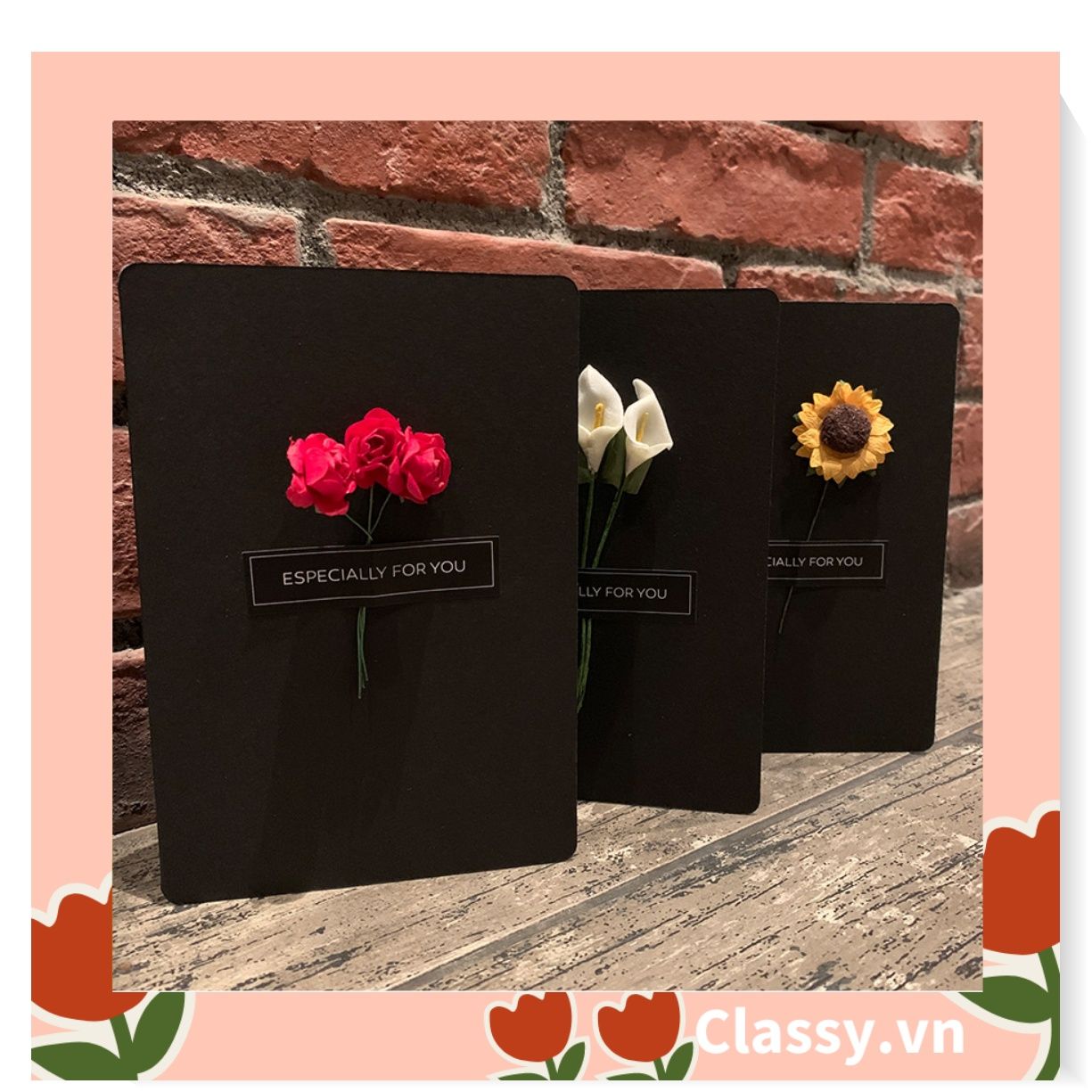 Classy Thiệp chúc mừng, thiệp giáng sinh có gắn hoa khô trang trí Q1366