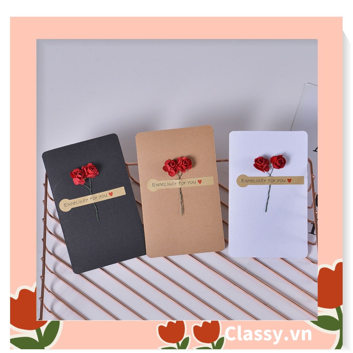 Classy Thiệp chúc mừng, thiệp giáng sinh có gắn hoa khô trang trí Q1366