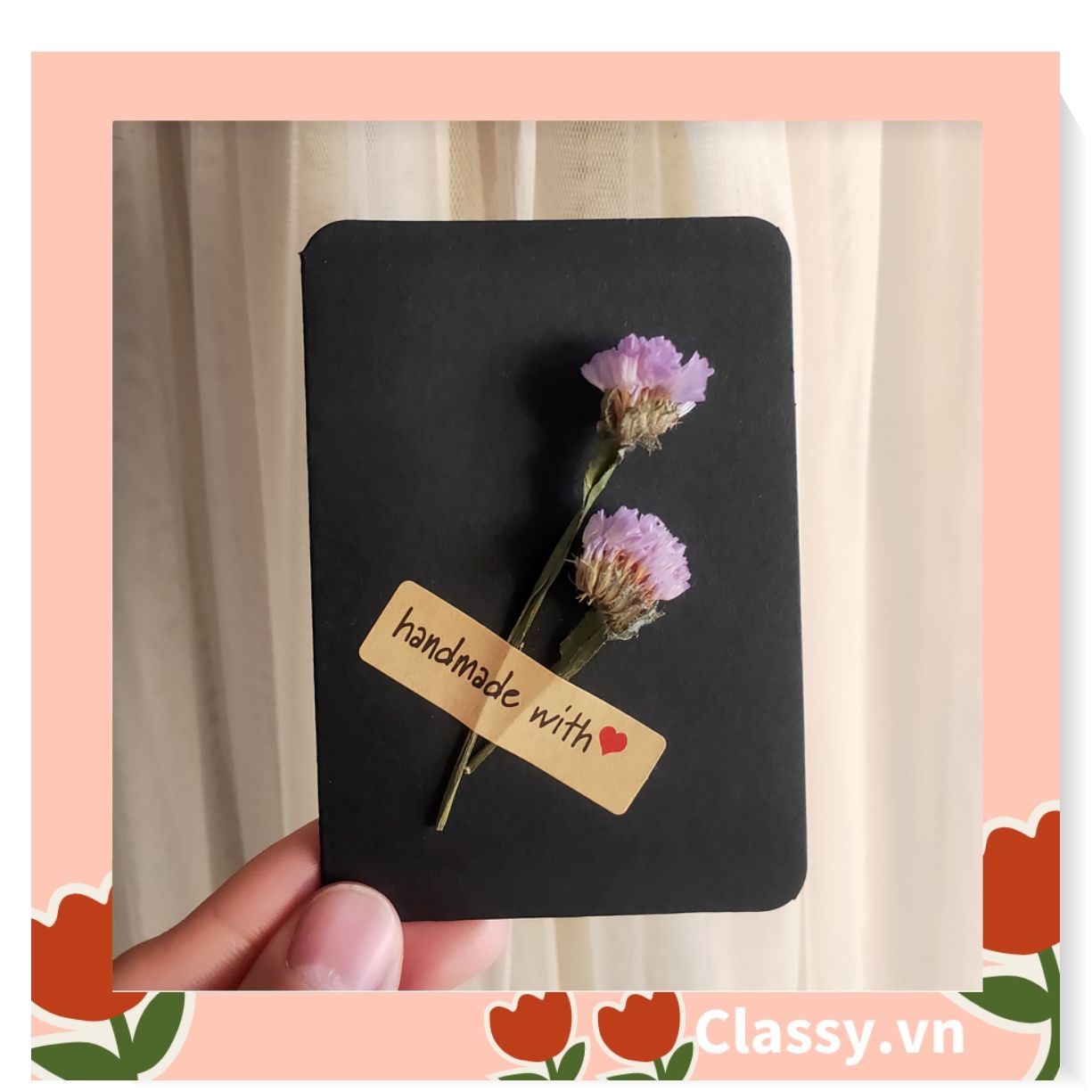 Classy Thiệp chúc mừng, thiệp giáng sinh có gắn hoa khô trang trí Q1366