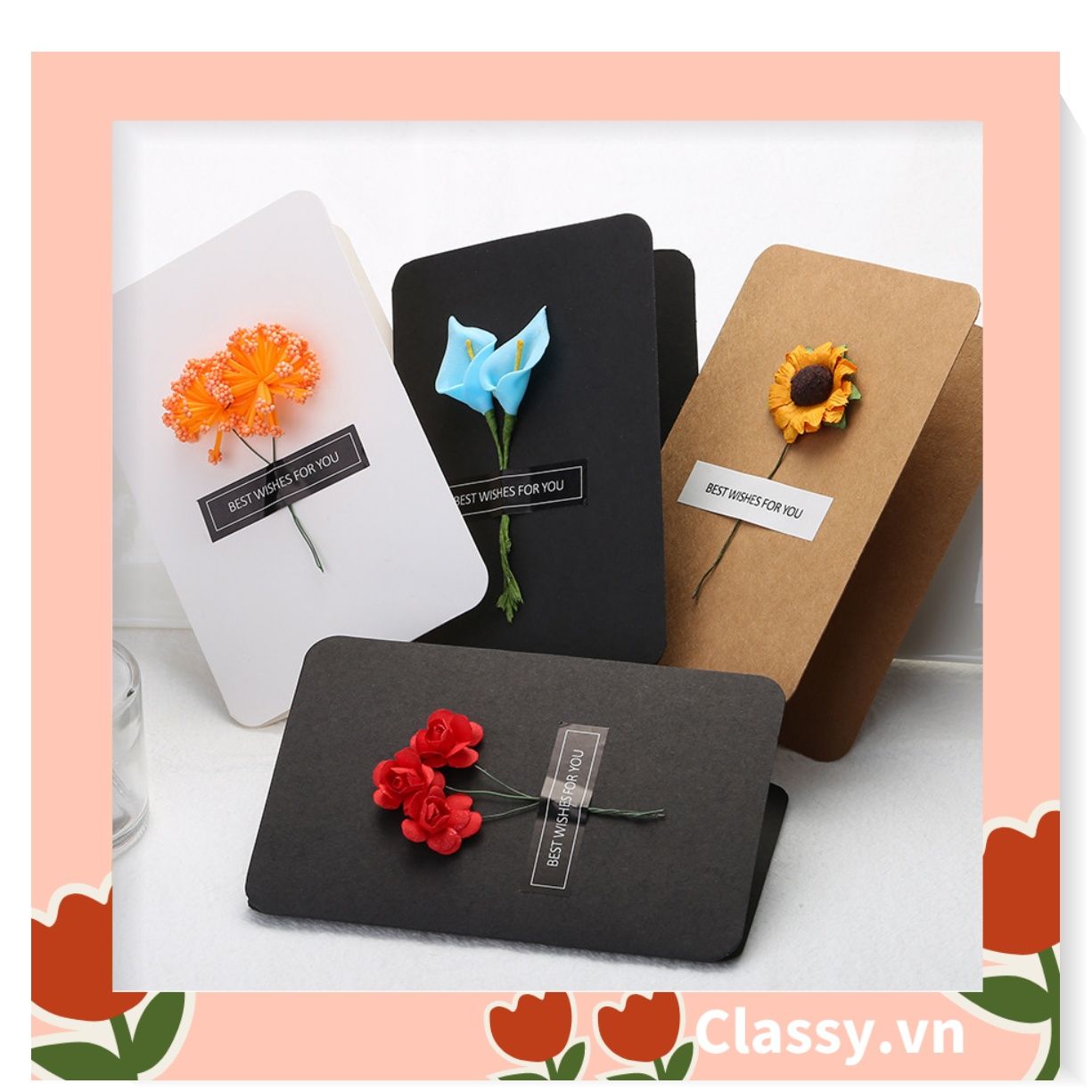 Classy Thiệp chúc mừng, thiệp giáng sinh có gắn hoa khô trang trí Q1366