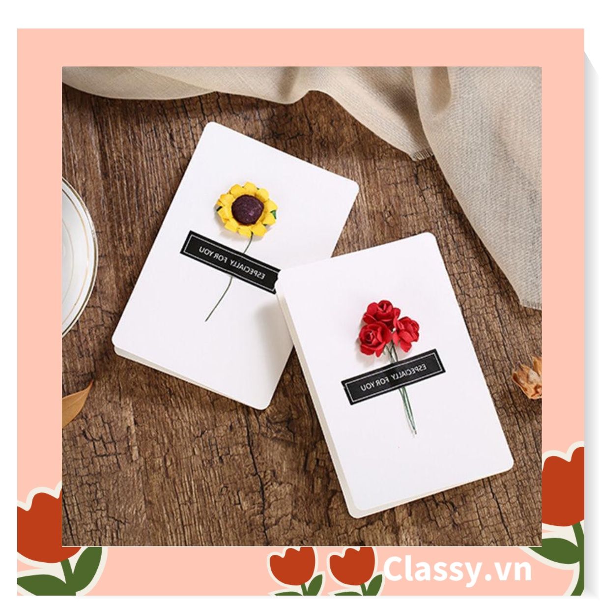 Classy Thiệp chúc mừng, thiệp giáng sinh có gắn hoa khô trang trí Q1366