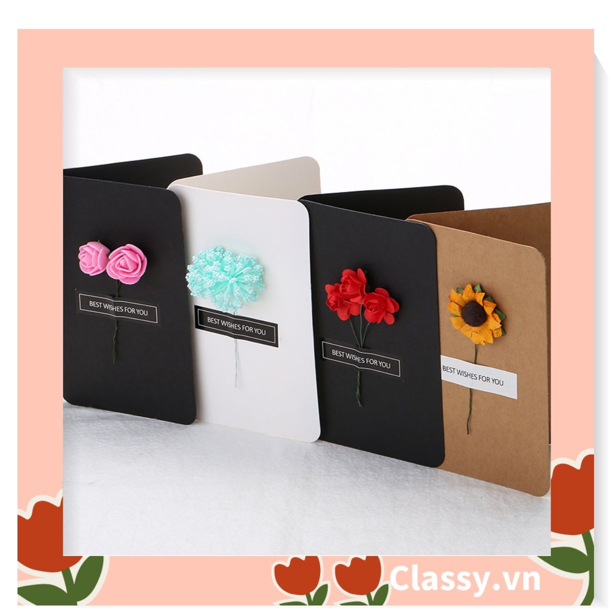 Classy Thiệp chúc mừng, thiệp giáng sinh có gắn hoa khô trang trí Q1366