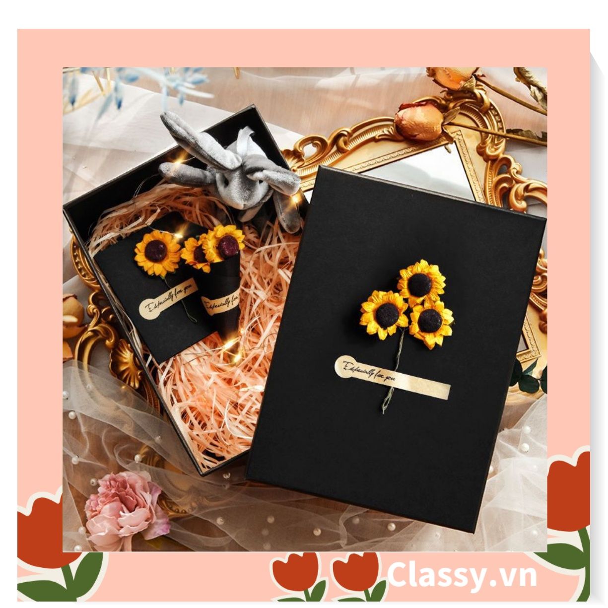 Classy Thiệp chúc mừng, thiệp giáng sinh có gắn hoa khô trang trí Q1366