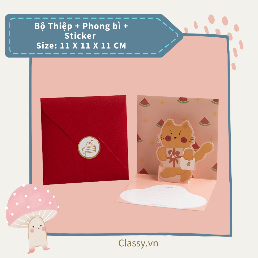 Classy Thiệp in nổi 3D hình con vật với họa tiết pastel, giấy cứng cáp chất lượng cao Q1373
