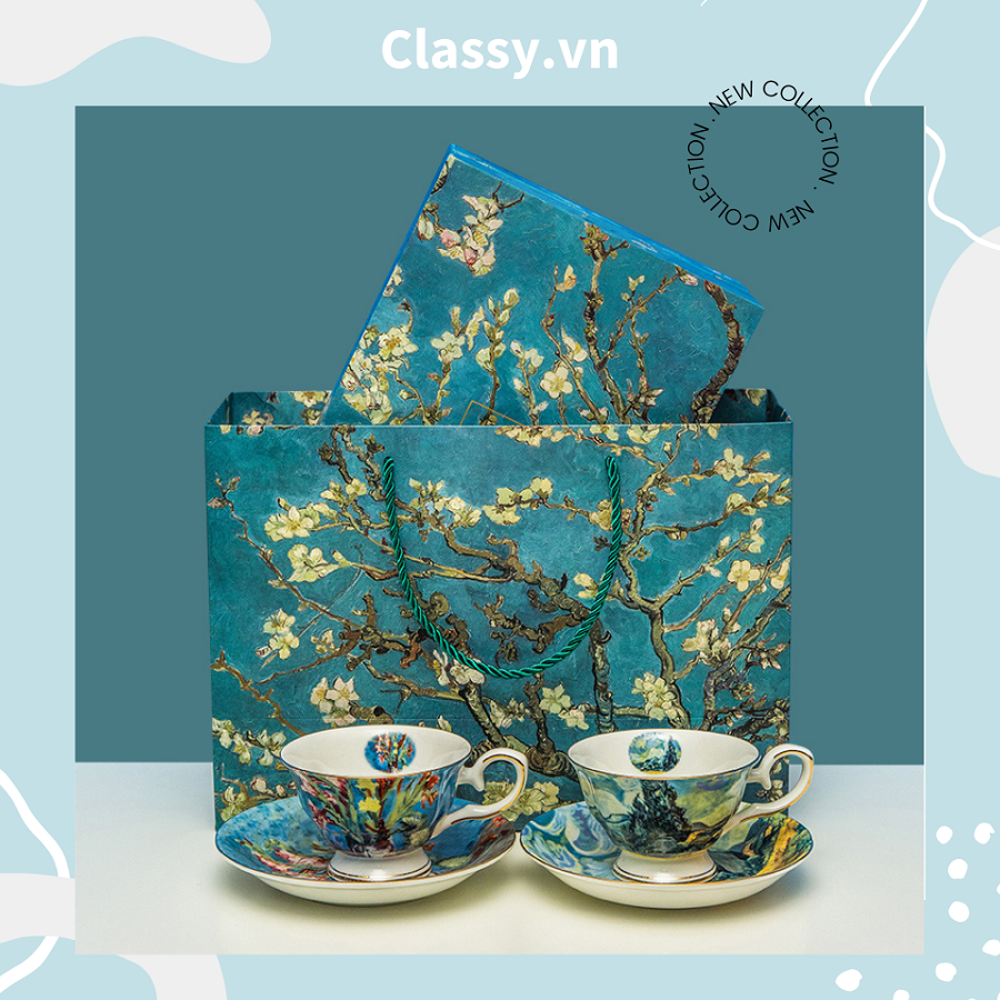 Classy Túi giấy hoa mùa xuân màu xanh cớ lớn, làm quà tặng, đi shopping tiện lợi Q1501