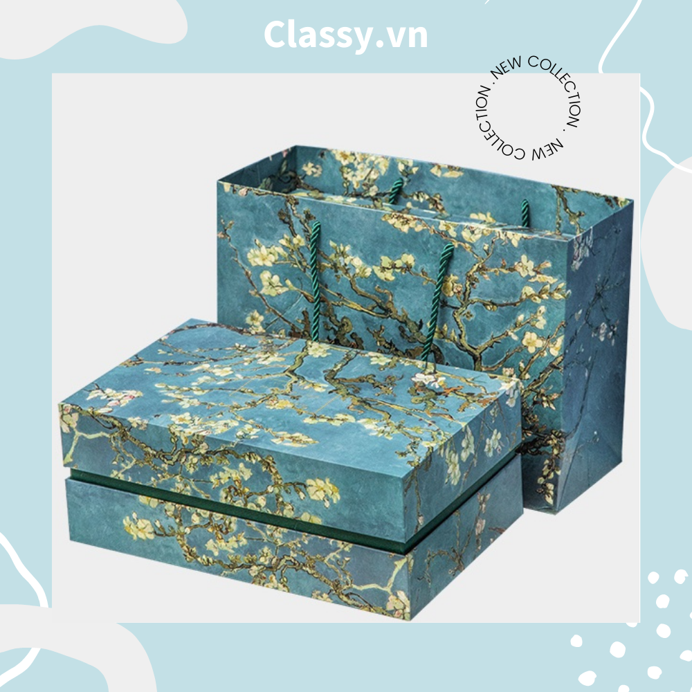 Classy Túi giấy hoa mùa xuân màu xanh cớ lớn, làm quà tặng, đi shopping tiện lợi Q1501