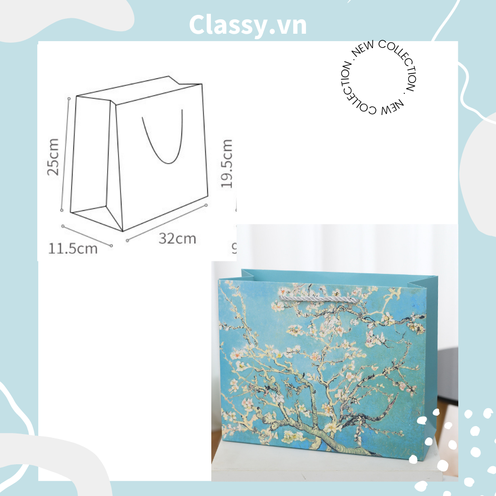  Classy Túi giấy hoa mùa xuân màu xanh cớ lớn, làm quà tặng, đi shopping tiện lợi Q1501 