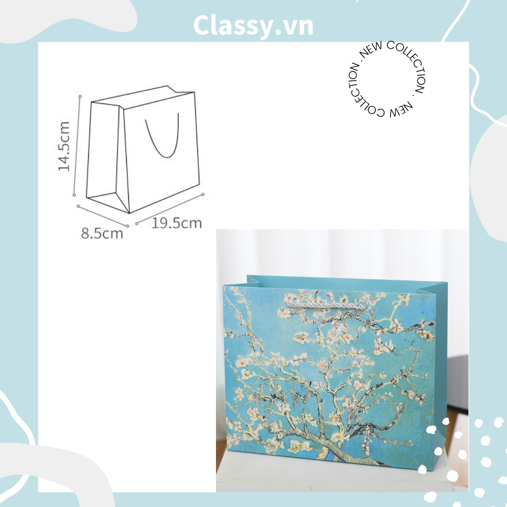 Classy Túi giấy hoa mùa xuân màu xanh cớ lớn, làm quà tặng, đi shopping tiện lợi Q1501