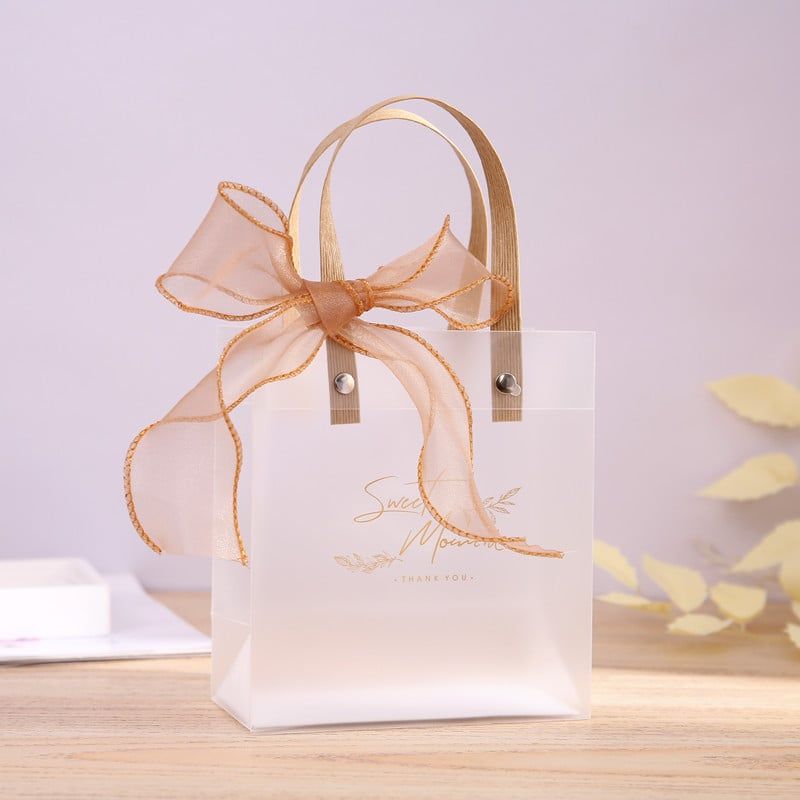 Classy Túi quà tặng, túi quai xách nhựa trong suốt nhiều kích cỡ, kèm ruy băng, giấy lót Q1886