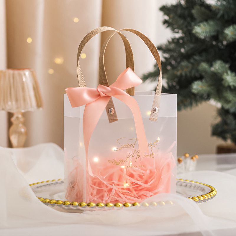 Classy Túi quà tặng, túi quai xách nhựa trong suốt nhiều kích cỡ, kèm ruy băng, giấy lót Q1886