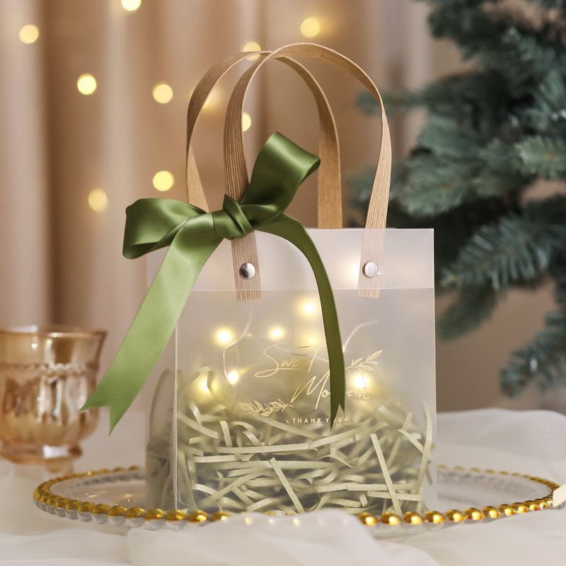 Classy Túi quà tặng, túi quai xách nhựa trong suốt nhiều kích cỡ, kèm ruy băng, giấy lót Q1886