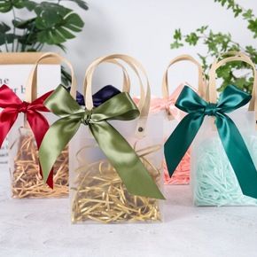 Classy Túi quà tặng, túi quai xách nhựa trong suốt nhiều kích cỡ, kèm ruy băng, giấy lót Q1886